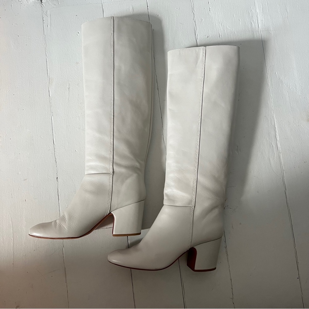 Rachel Comey white leather knee high boots 8.5